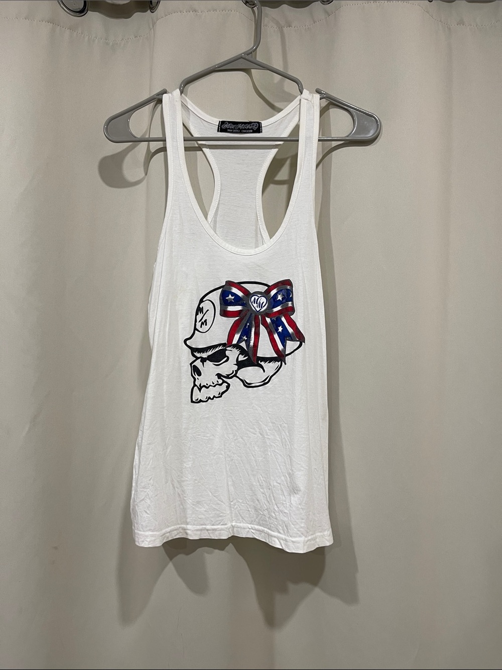 Metal Mulisha White Racerback Tank with Skull & Patriotic Bow